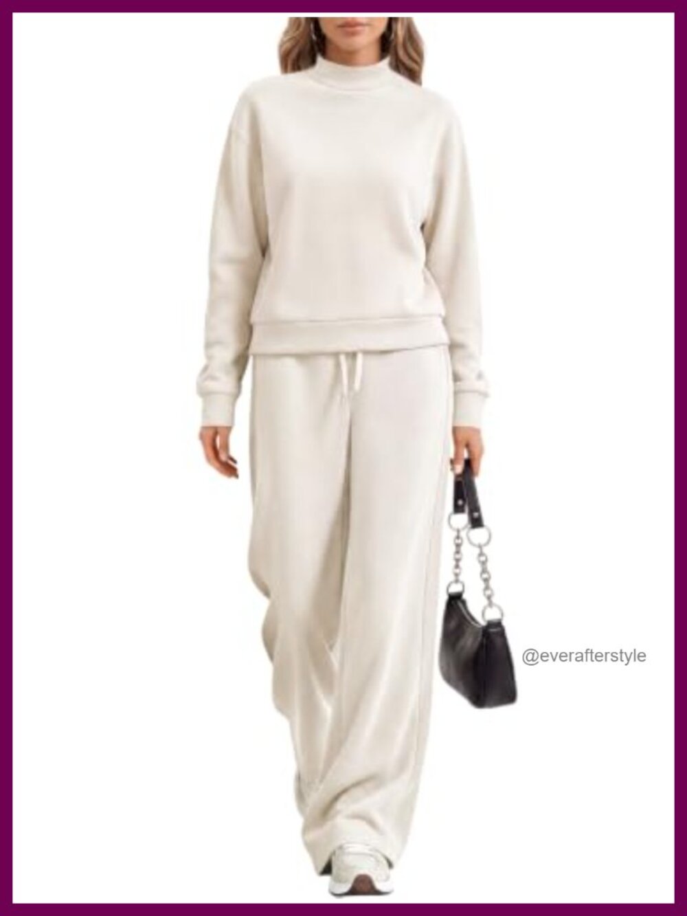 Womens 2 Piece Sweatsuit Set Modal Blend Mock Neck Wide Leg Lounge
